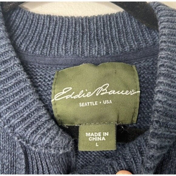 Eddie Bauer Sweater Men's Blue Tight Knit Button Cotton 90s Vintage Size Large - Picture 4 of 10